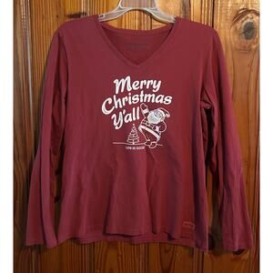 Life is good women’s long sleeve tee holidays Christmas Santa XL